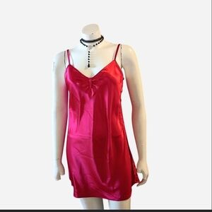 Y2K Morgan Taylor Red Satin Slip Dress Chemise Lingerie with Lace Sides Size S